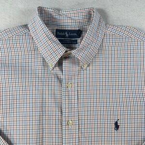 Ralph Lauren Yarmouth Mens 17 34/35 Cotton Pinpoint Oxford Tattersall Shirt Blue